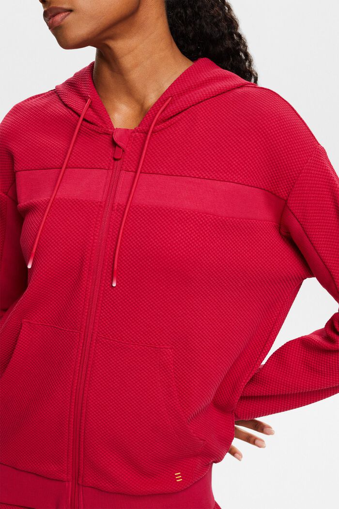 Textured Sweatshirt Cardigan, DARK RED, detail image number 2