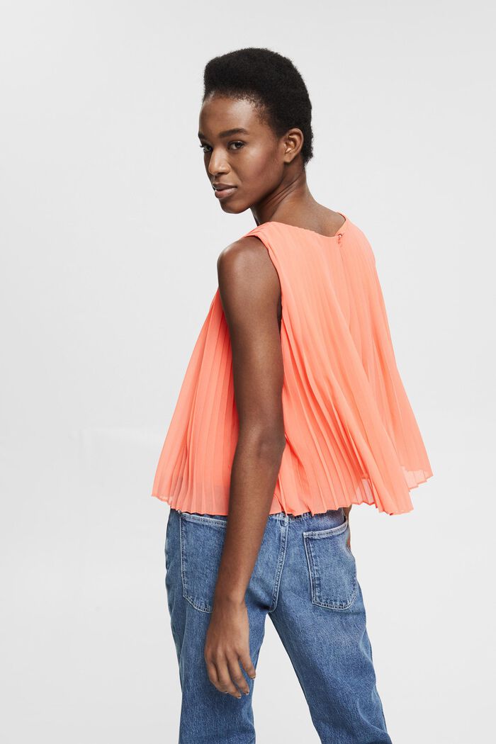 Pleated chiffon blouse made of recycled material, CORAL ORANGE, detail image number 3