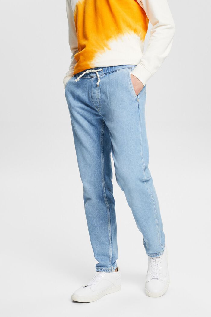 Jeans with a stretchy drawstring waistband, BLUE BLEACHED, detail image number 0