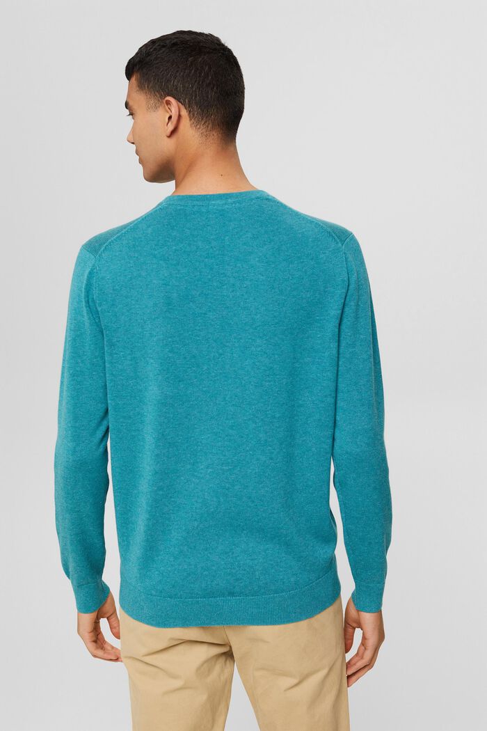 Crewneck jumper in pima cotton, TURQUOISE, detail image number 3