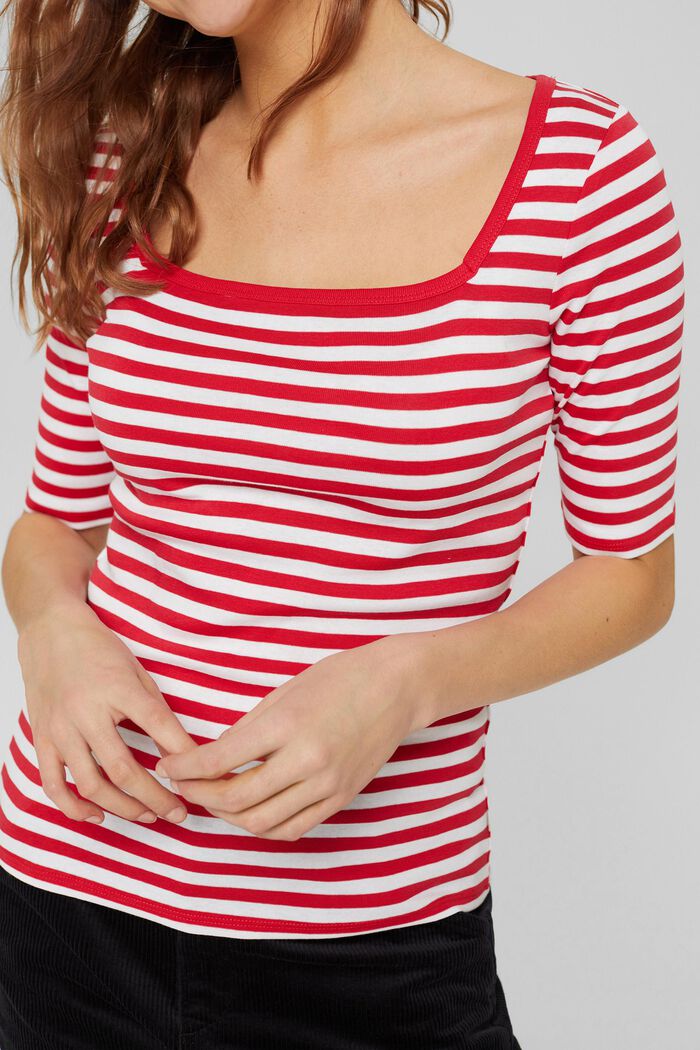 T-shirt with a square neckline, organic cotton, RED, detail image number 0