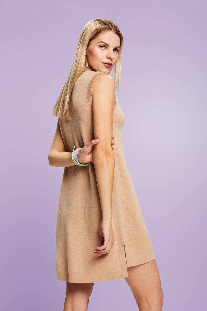 Sleeveless Wool-Blend Mini Dress, BEIGE, detail image number 3
