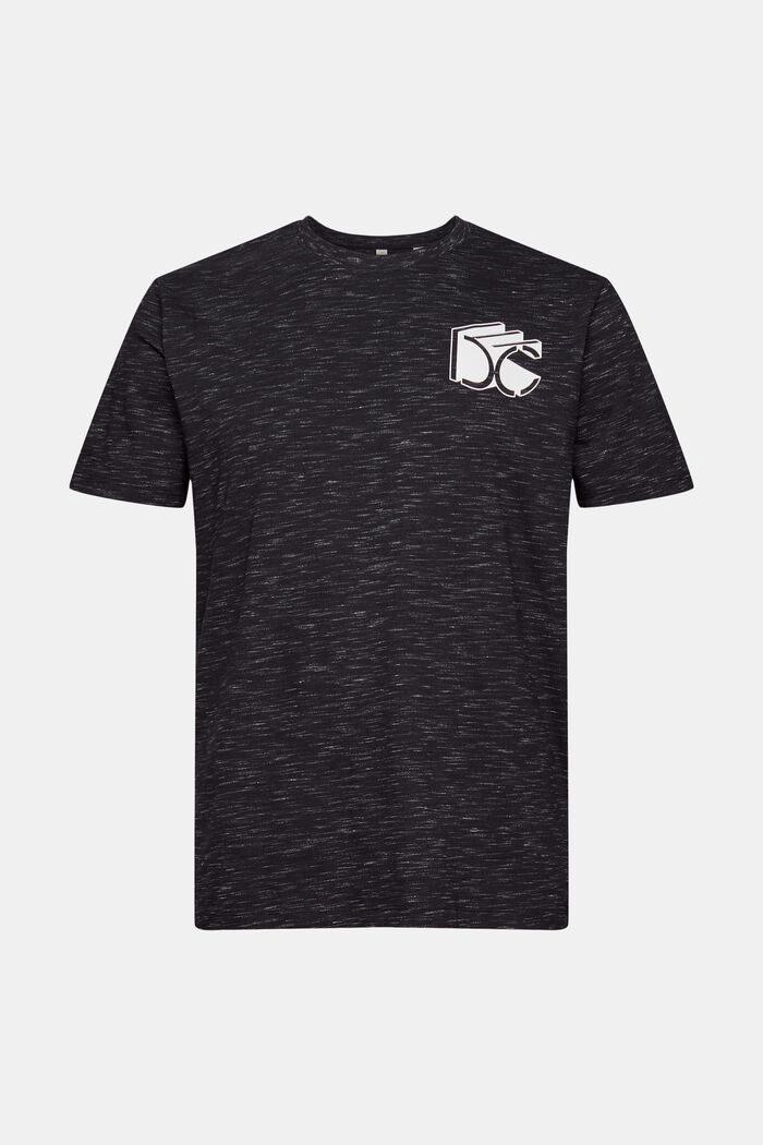 Melange jersey T-shirt with a 3D logo print, BLACK, overview