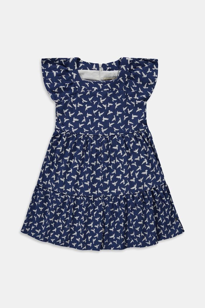 Dress with a print, 100% cotton, BLUE, overview