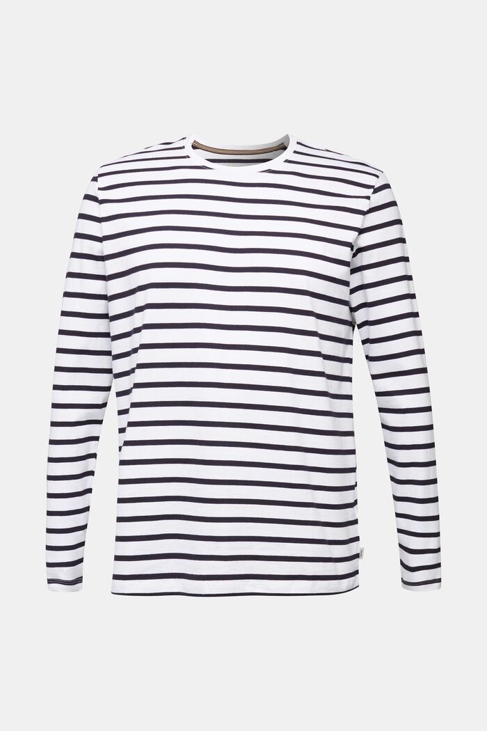 Striped jersey long sleeve top, organic cotton, WHITE, overview