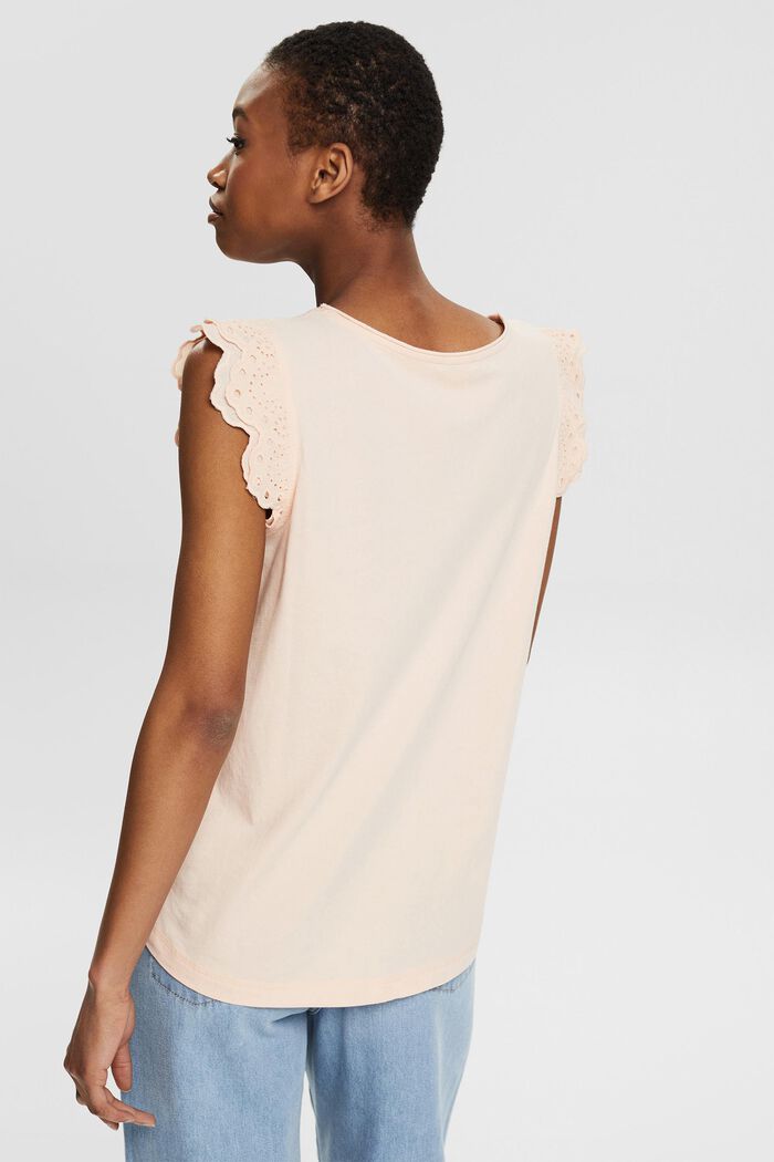 T-shirt with broderie anglaise sleeves, NUDE, detail image number 3