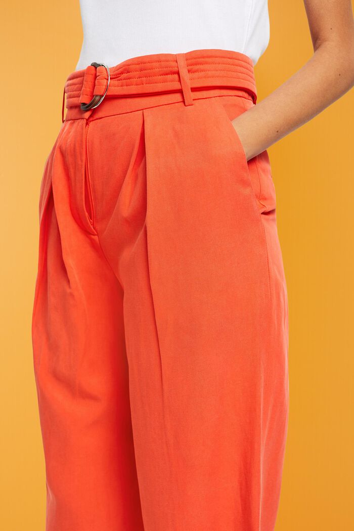 High-rise wide leg linen blend trousers with belt, ORANGE RED, detail image number 2