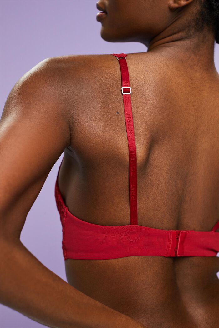 Wireless Push-Up Lace Bra, RED, detail image number 3