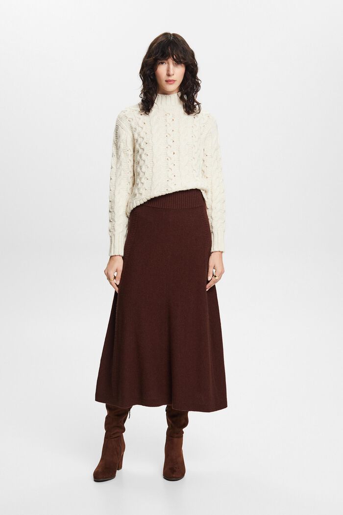 Knitted Wool-Blend Midi Skirt, BROWN, detail image number 4