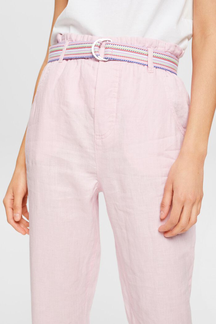 Made of linen: trousers with a colourful belt, LIGHT PINK, detail image number 2