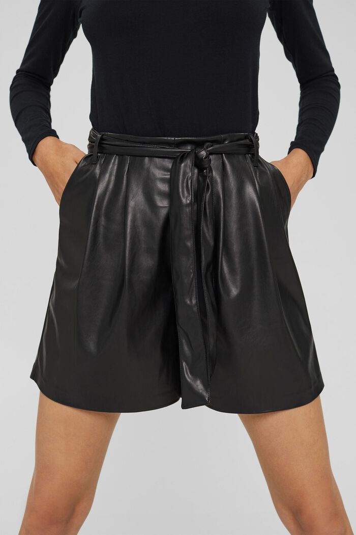 Shorts with a faux leather tie-around belt, BLACK, detail image number 2