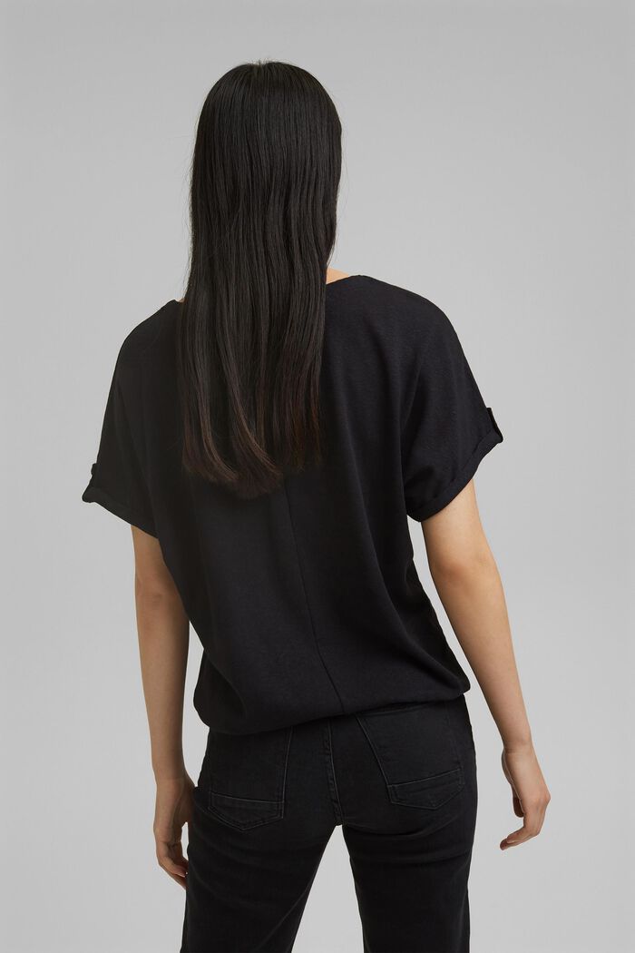 Cotton/linen blend T-shirt, BLACK, detail image number 3