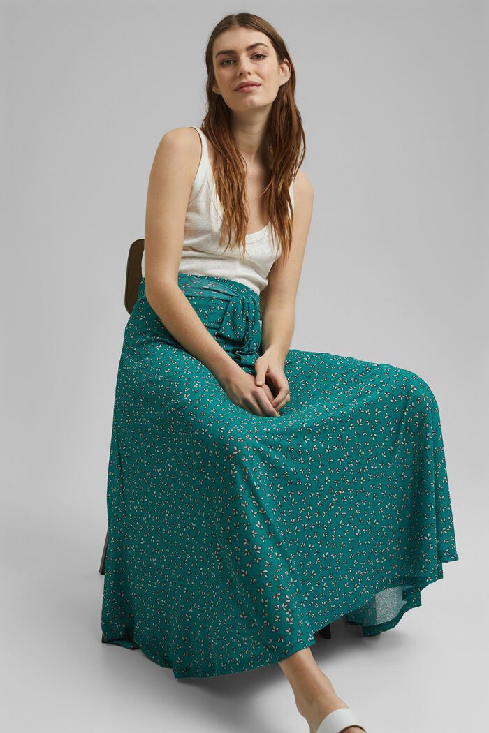 Maxi-length jersey skirt with a print, TEAL GREEN, detail image number 1