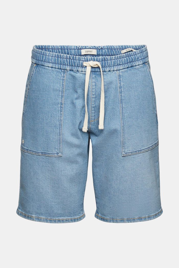 Denim shorts with a drawstring waistband, BLUE LIGHT WASHED, detail image number 4