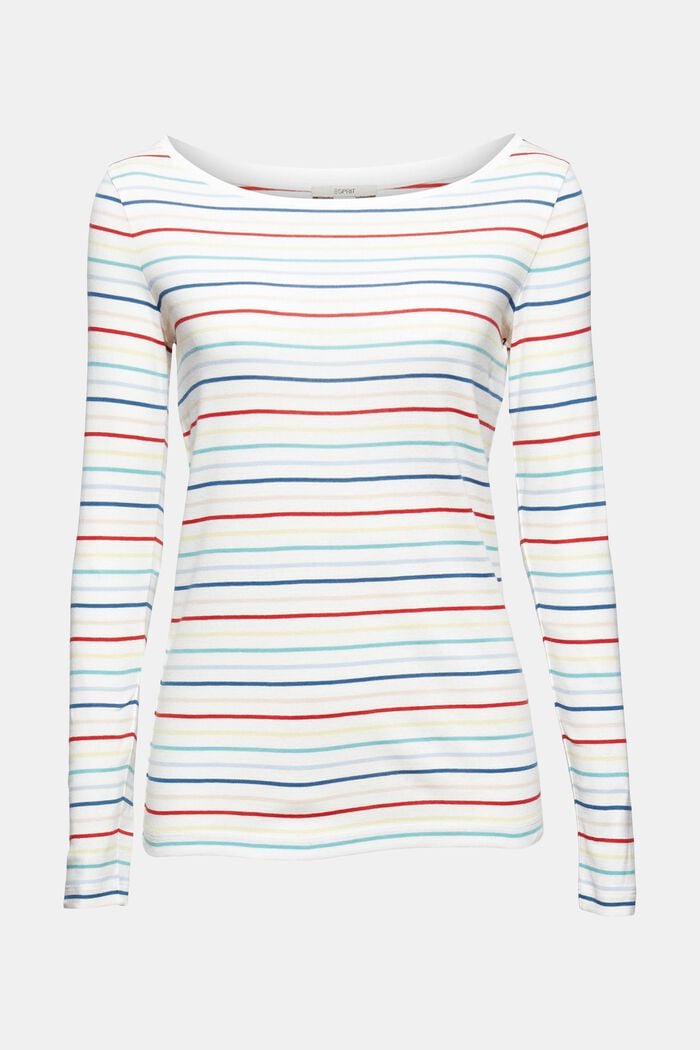 Striped long sleeve top made of cotton, OFF WHITE, detail image number 5