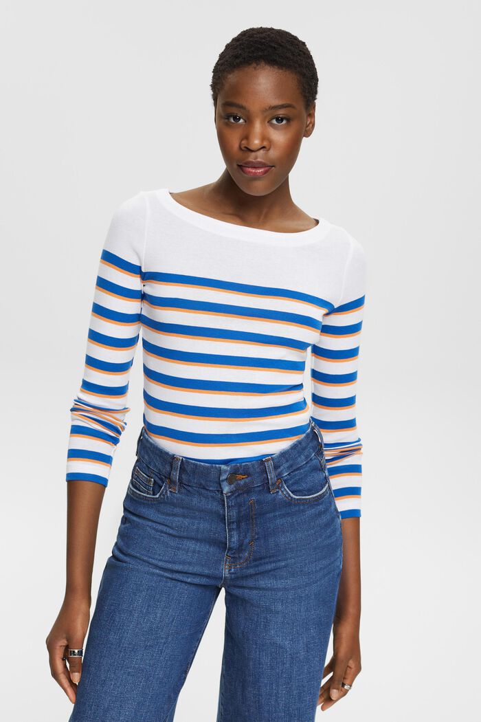 Long-sleeved striped top, WHITE, detail image number 0