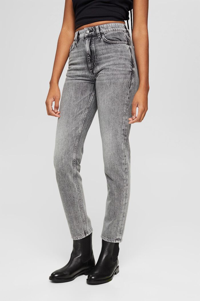 7/8-length jeans with a fashion fit, organic cotton blend, GREY MEDIUM WASHED, detail image number 0