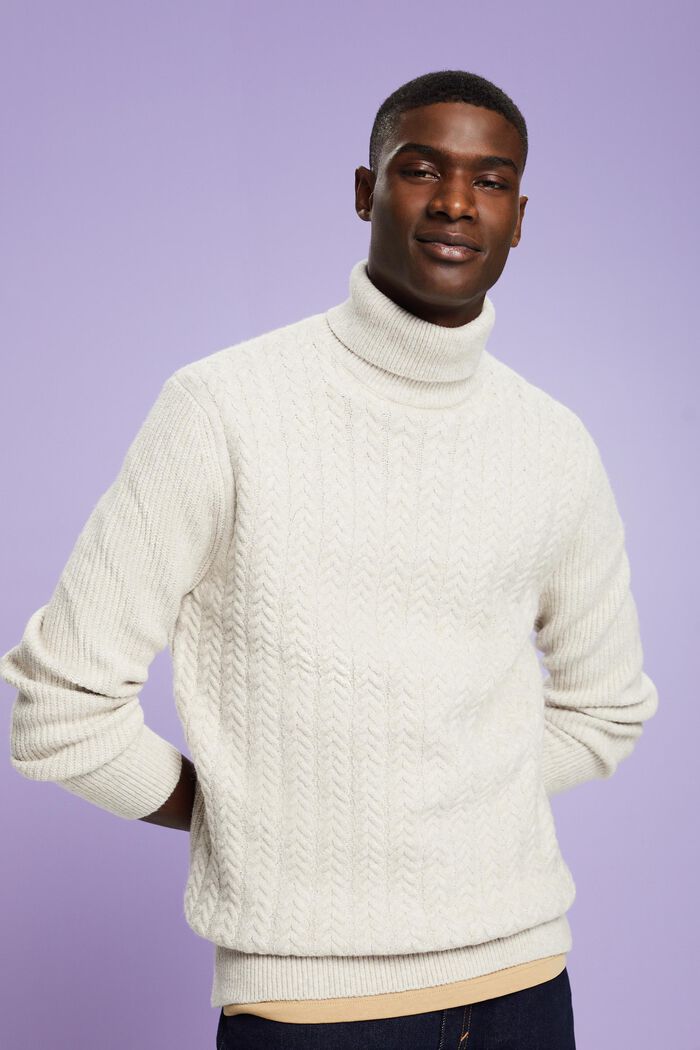 Cable Knit Rollneck Sweater, OFF WHITE, detail image number 0