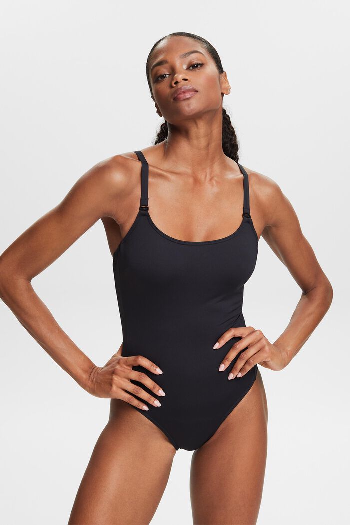 Made of recycled material: unpadded swimsuit with underwiring, BLACK, detail image number 0
