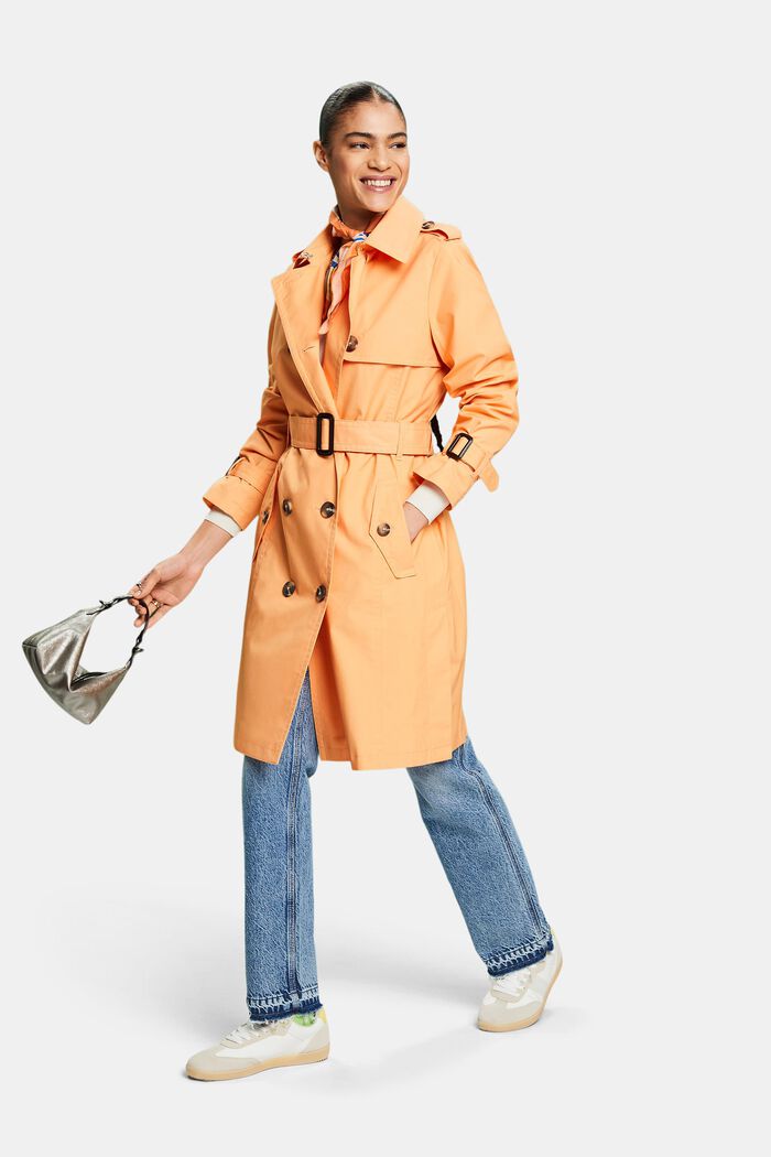Belted Double-Breasted Trench Coat, PASTEL ORANGE, detail image number 1