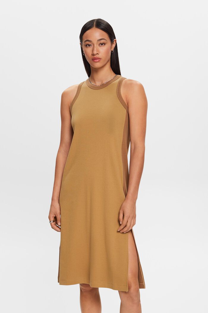 Ribbed jersey midi dress, stretch cotton, TOFFEE, detail image number 0