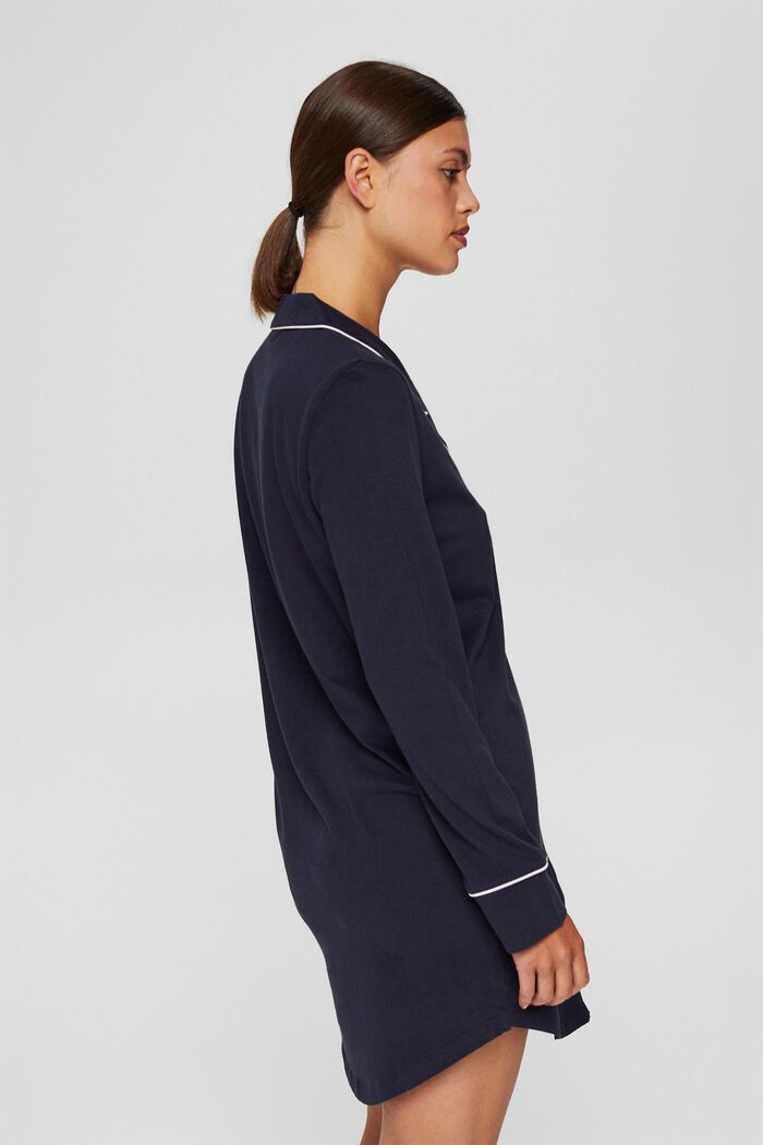 Nightshirt with a lapel collar, 100% organic cotton, NAVY, detail image number 1