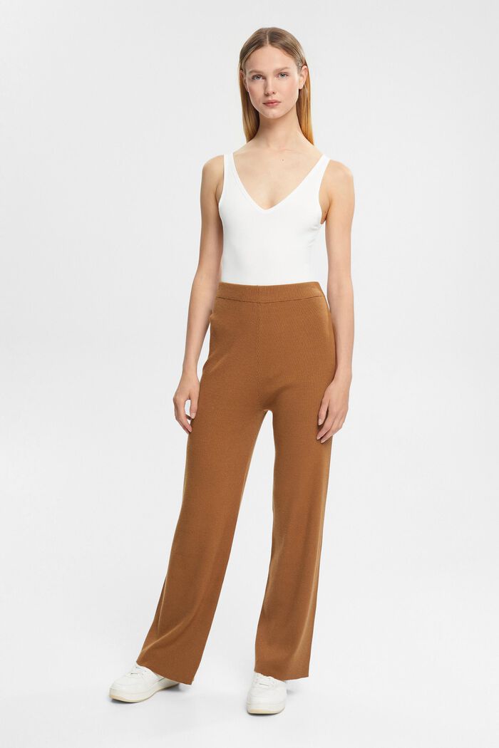 Knitted trousers with a wide leg, LENZING™ ECOVERO™, CARAMEL, detail image number 2
