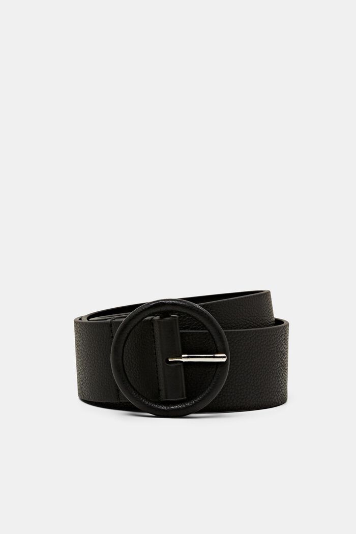 Wide leather waist belt, BLACK, detail image number 0