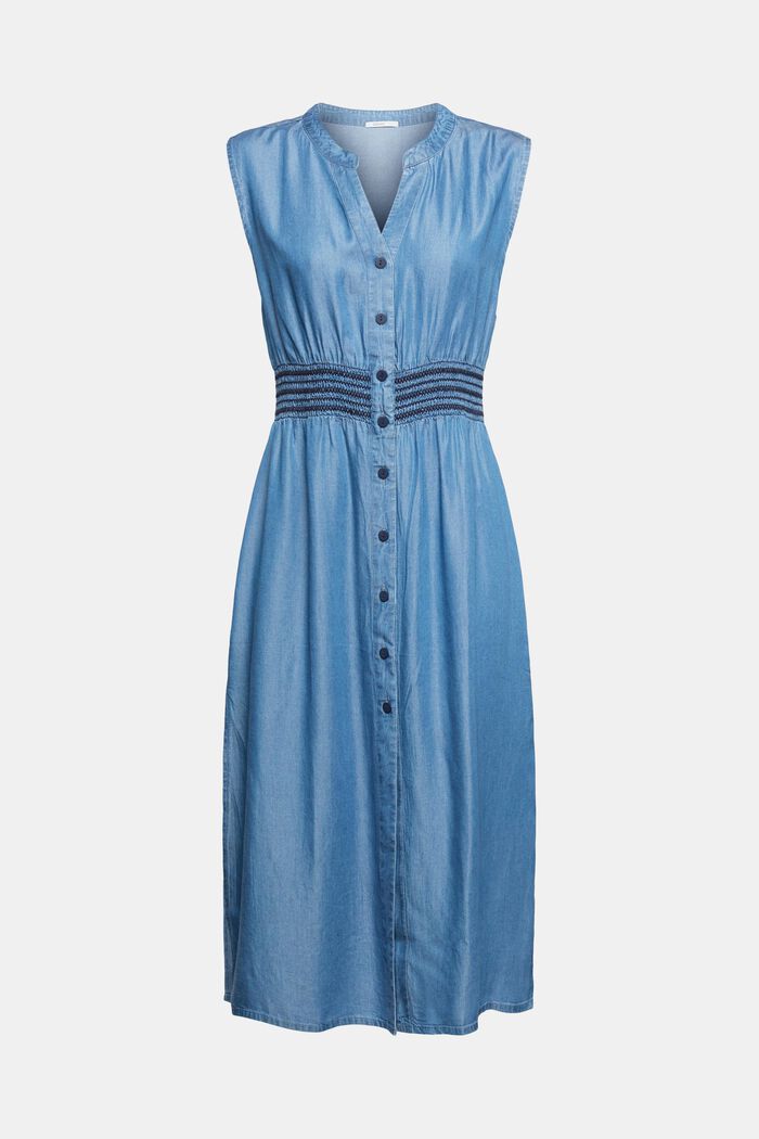 Dress with denim-look buttons, BLUE, overview