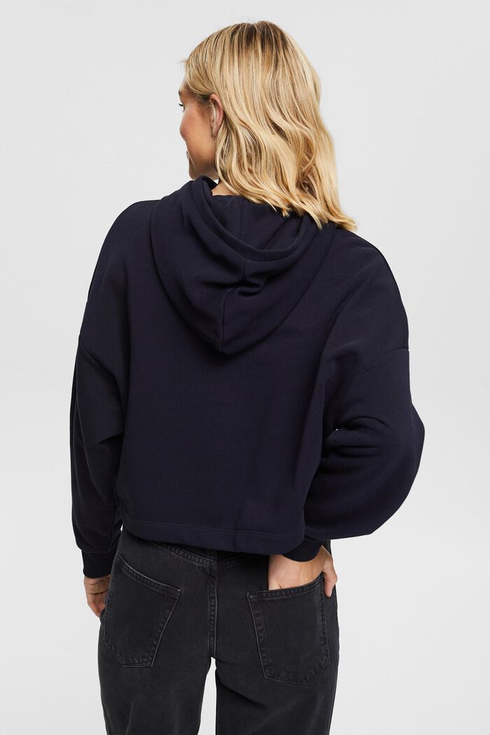 Cropped hoodie with a print, blended cotton, NAVY, detail image number 3
