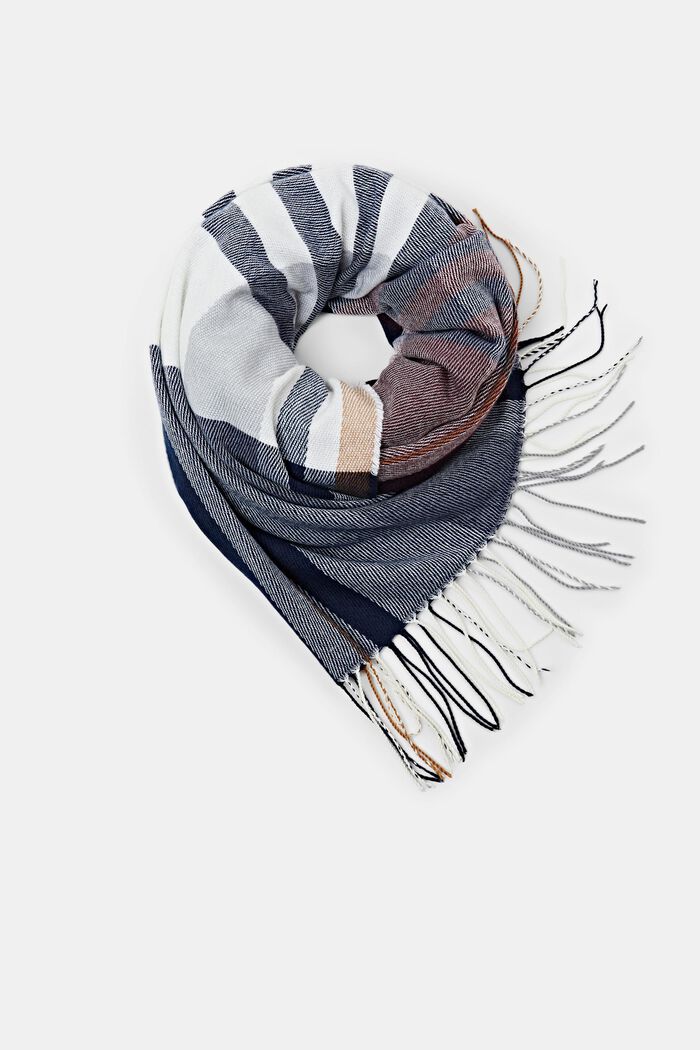 Recycled: checked scarf with fringes, NAVY, detail image number 0