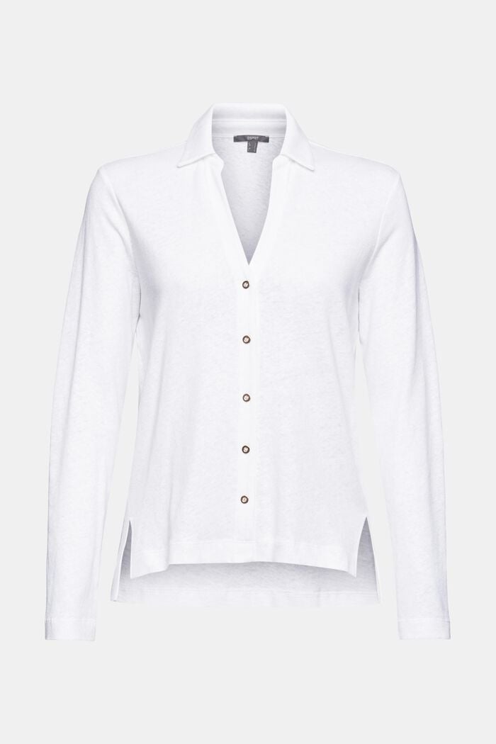 Made of blended linen: long sleeve top with a button placket, WHITE, detail image number 5