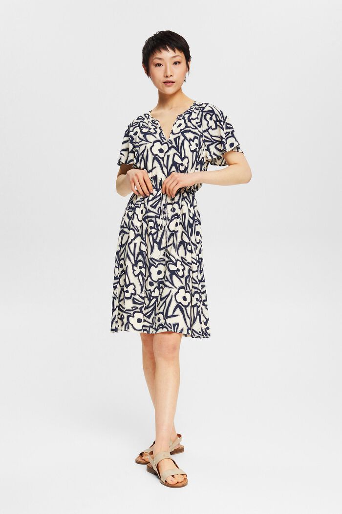Patterned dress with drawstring, OFF WHITE, detail image number 0