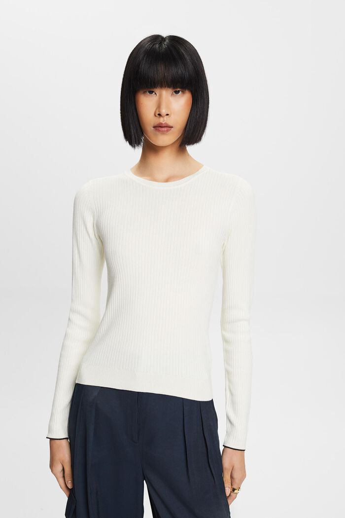 Striped Rib-Knit Top, OFF WHITE, detail image number 1