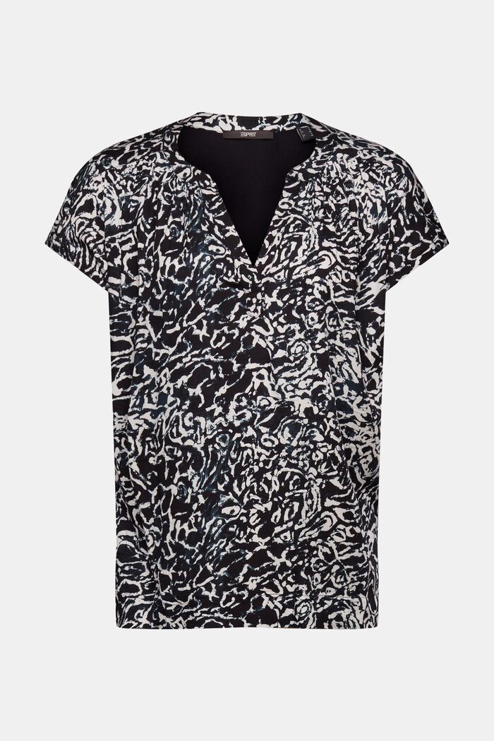 Split neck t-shirt with patterned front, BLACK, detail image number 6