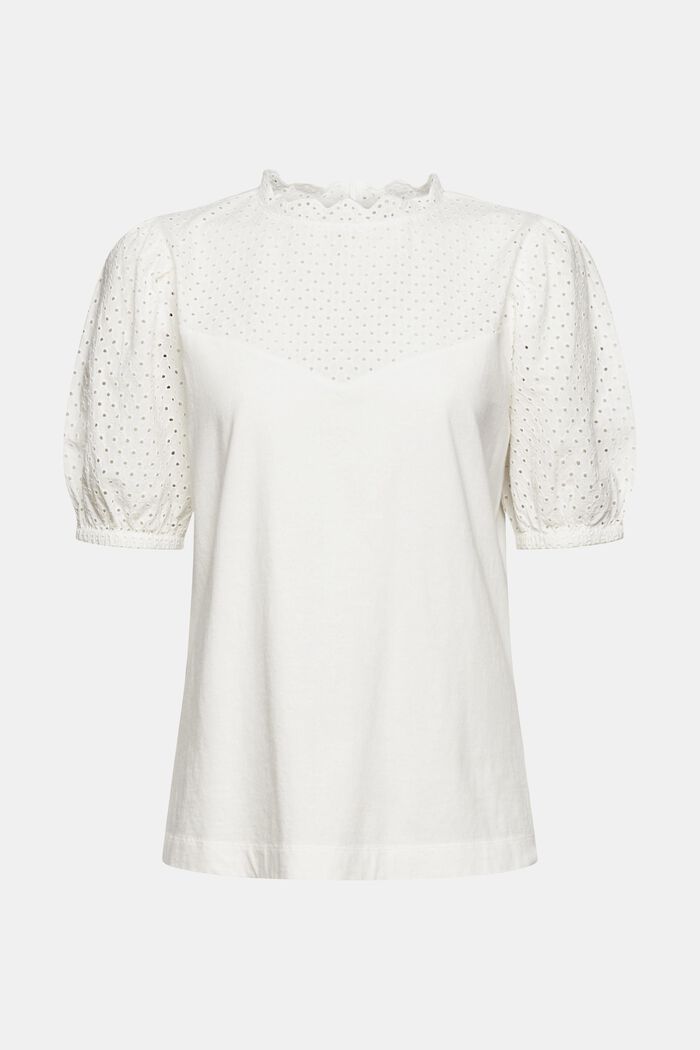 T-shirt with broderie anglaise, organic cotton, OFF WHITE, detail image number 6