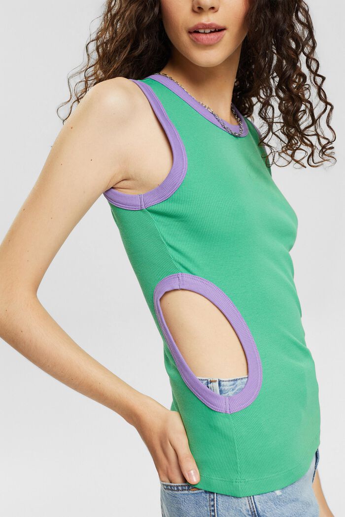 Ribbed vest with cut outs, GREEN, detail image number 3