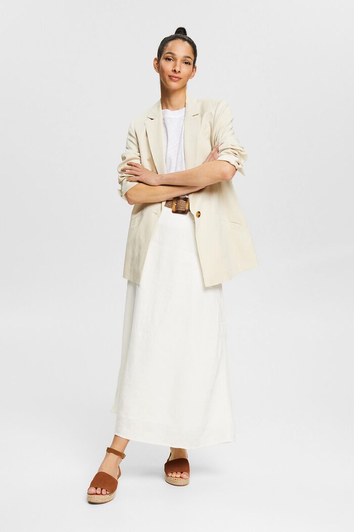 Maxi skirt with a belt, in 100% linen, WHITE, detail image number 1