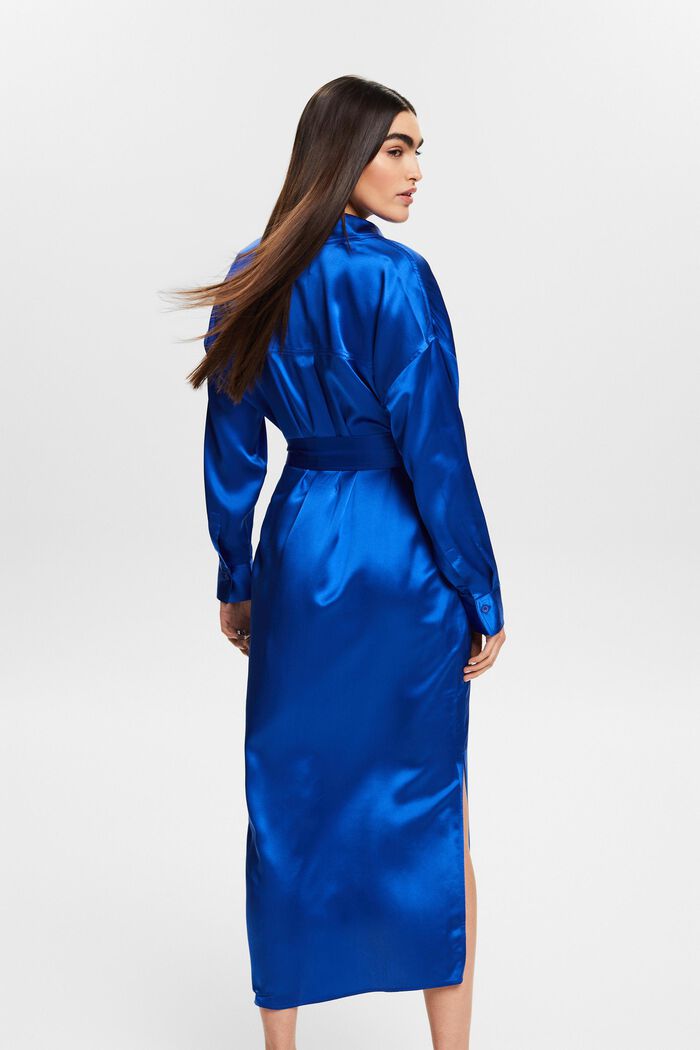 Silk Satin Belted Midi Dress, BRIGHT BLUE, detail image number 2