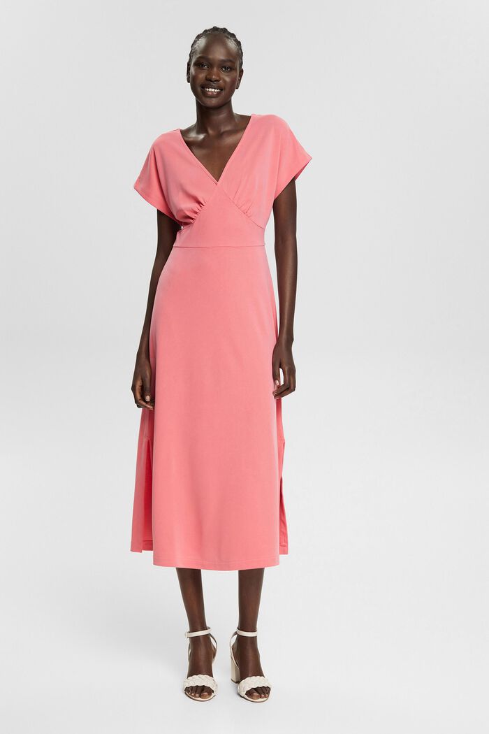 Containing TENCEL™: jersey dress, CORAL RED, detail image number 0
