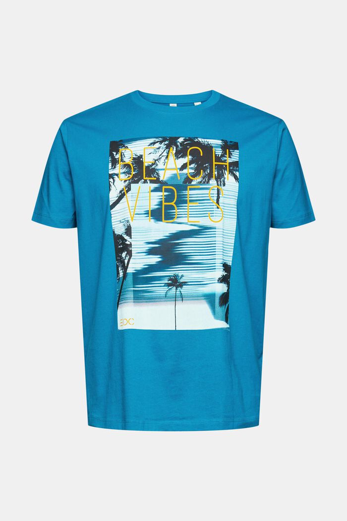 Jersey T-shirt with a large front print, TEAL BLUE, overview