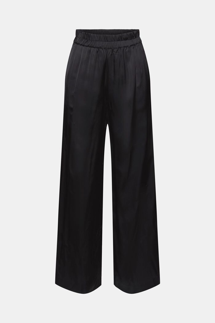 Flowing satin trousers with a wide leg, BLACK, detail image number 6