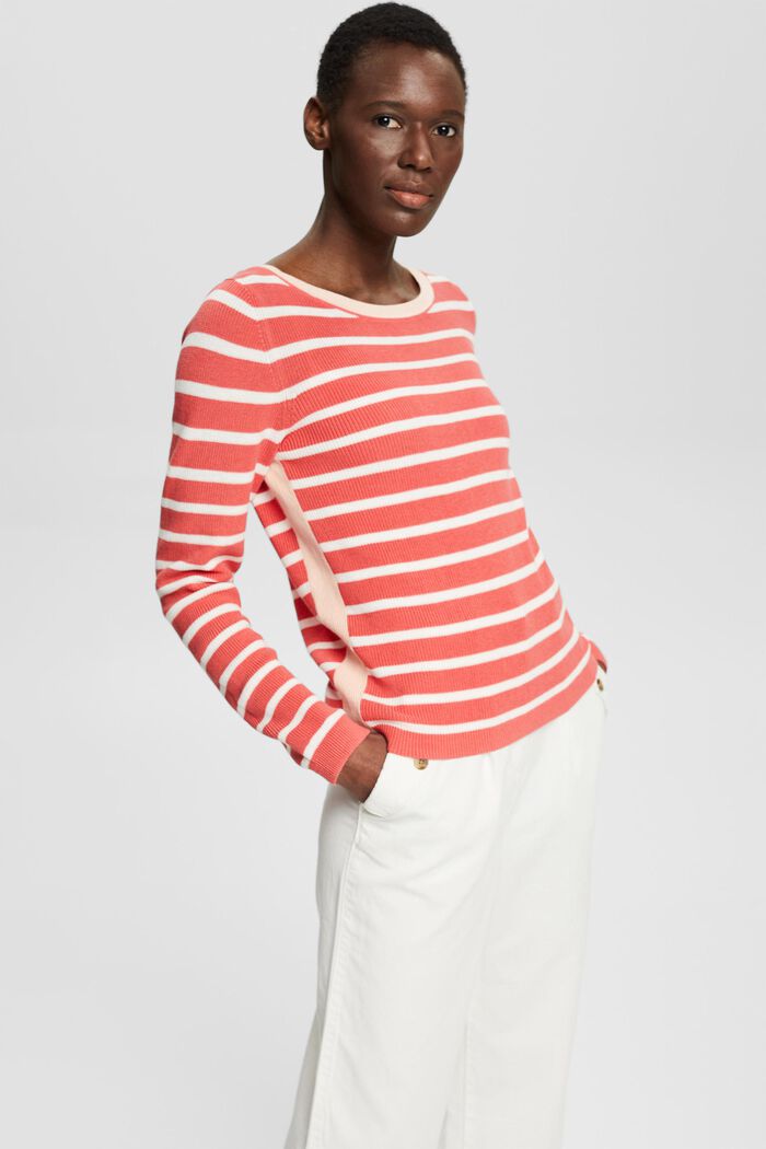 Striped jumper with colour accents, CORAL, detail image number 0