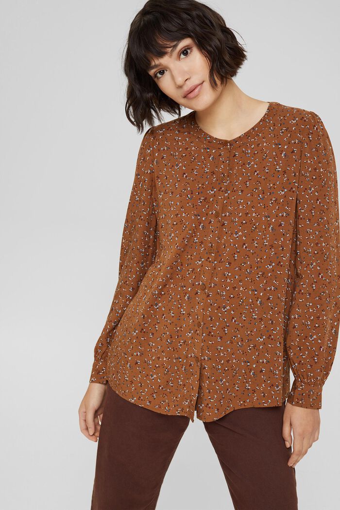 Blouse with leopard print and LENZING™ ECOVERO™, TOFFEE, detail image number 0
