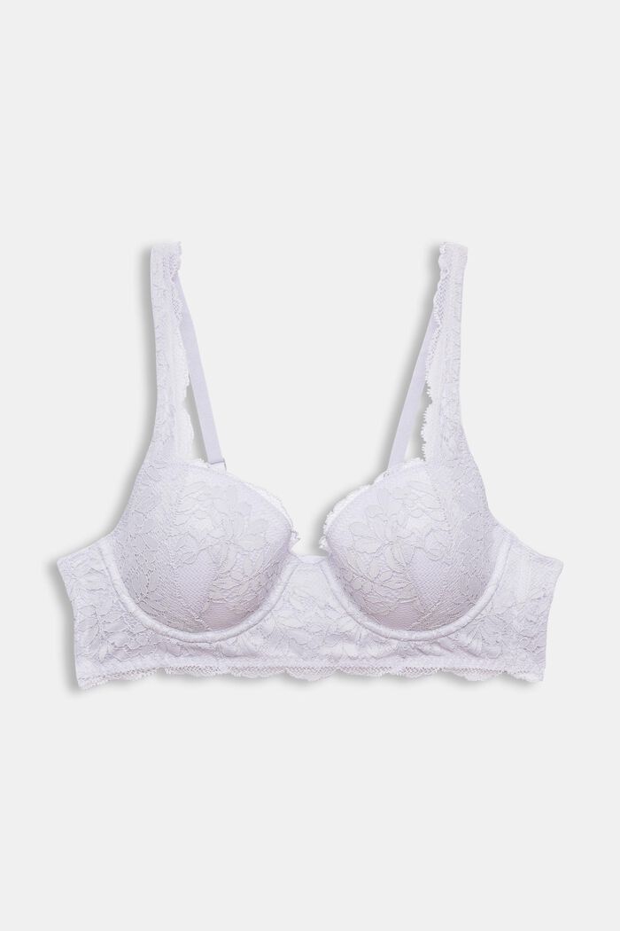 Padded underwire bra with lace, LAVENDER, overview