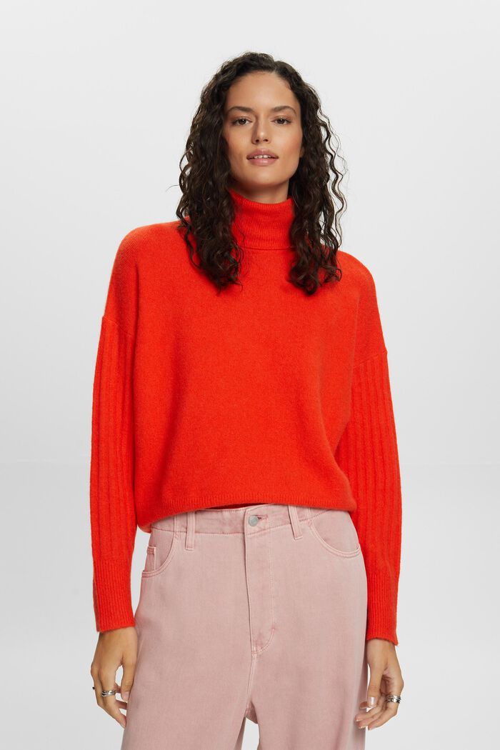 Wool Blend Turtleneck Sweater, BRIGHT ORANGE, detail image number 0