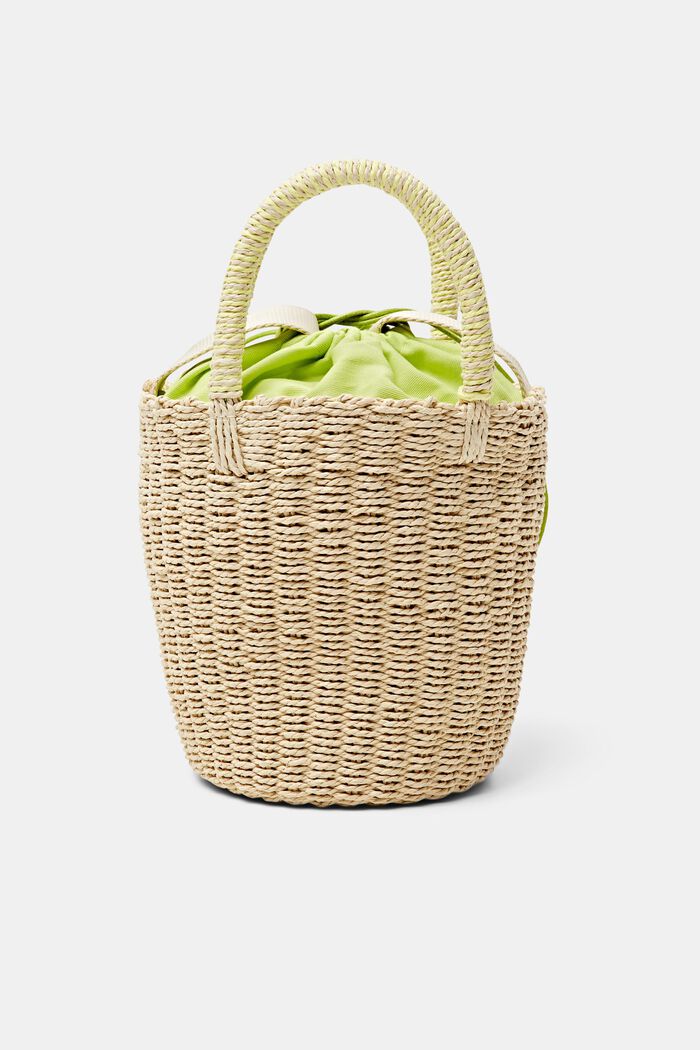 Raffia bucket bag with top handles, LIGHT BEIGE, detail image number 0