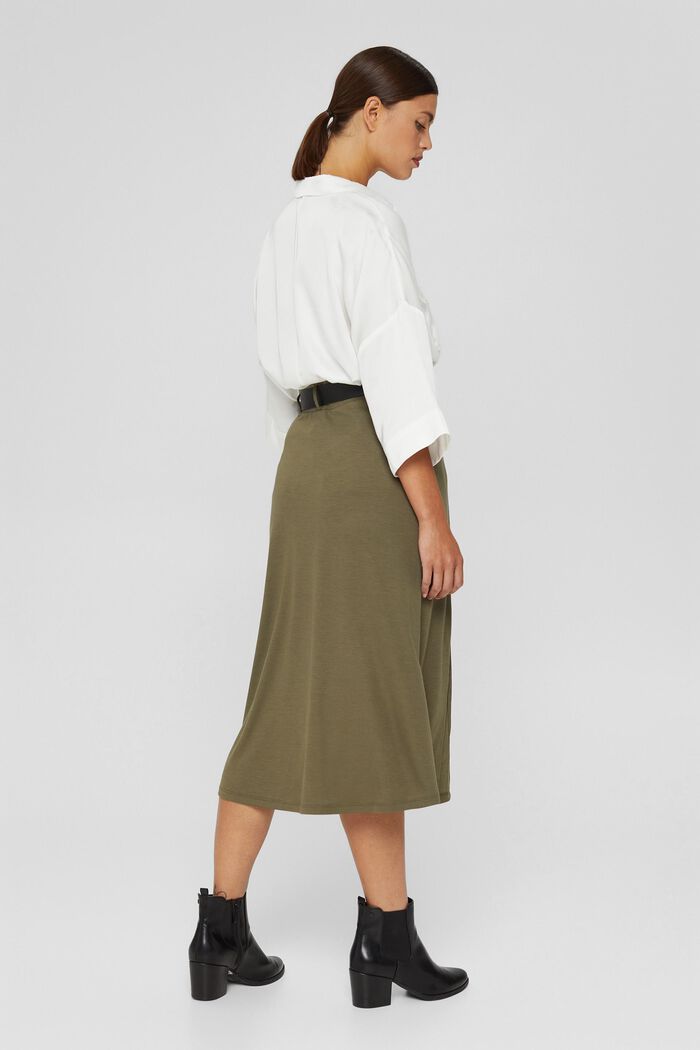 Jersey skirt with a belt, LENZING™ ECOVERO™, DARK KHAKI, detail image number 3