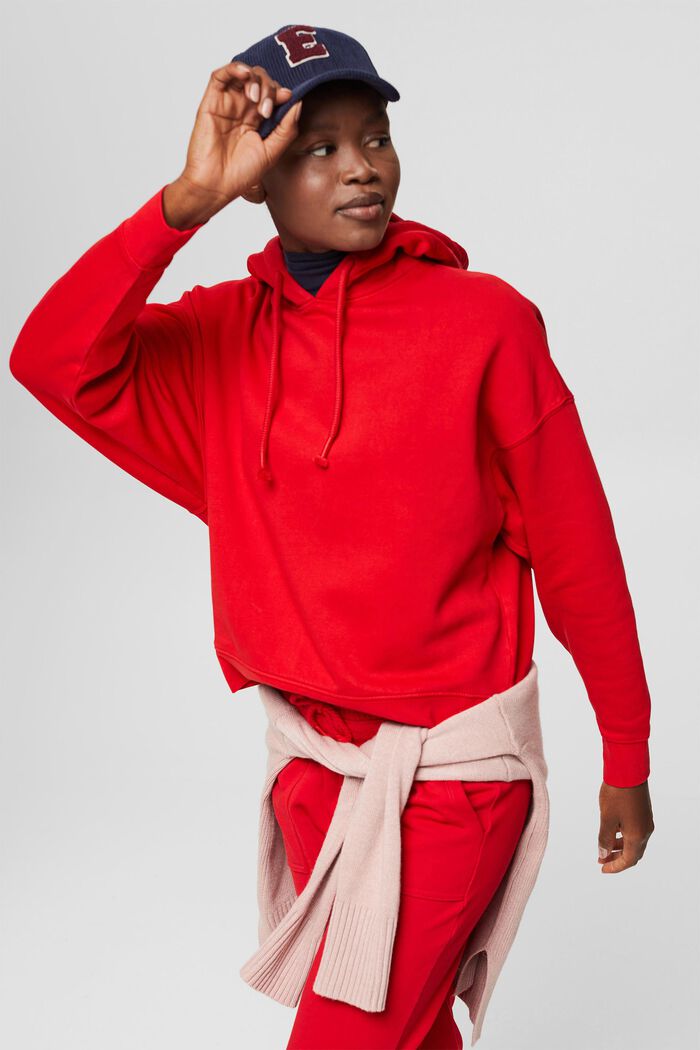 Relaxed hoodie with logo, 100% organic cotton, RED, detail image number 6