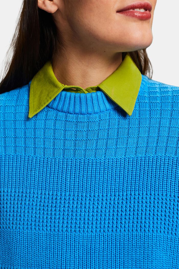 Structured Round Neck Sweater, BLUE, detail image number 3